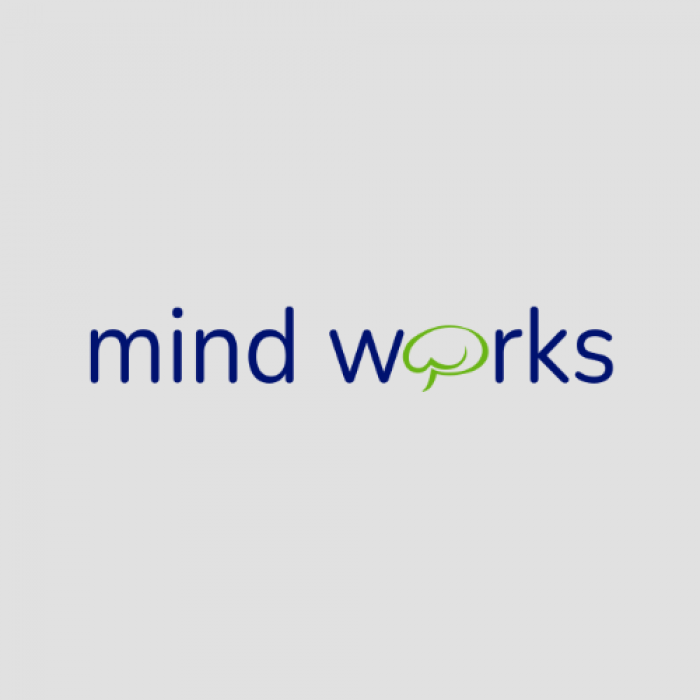 Mind Works logo in navy lowercase lettering with a green brain icon forming part of the word “works.”
